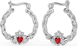 Diamant Rubin Sølv Keltisk Claddagh Perle Dingle Øreringe