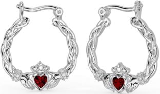 Diamant Granaat Wit Goud Keltisch Claddagh Parel Bengelen Oorbellen