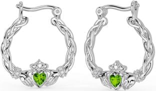 Diamant Peridot Bílý Zlato keltský Claddaghová Perla Klátit Náušnice