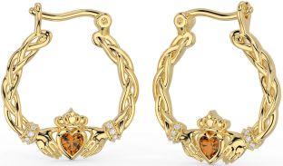 Diamant Citrien Goud Keltisch Claddagh Parel Bengelen Oorbellen