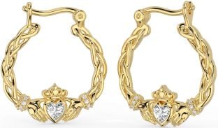 Diamant Or celtique Claddagh perle Pendre Des boucles d'oreilles