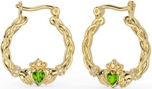 Diamond Peridot Gold Celtic Claddagh Pearl Dangle Earrings