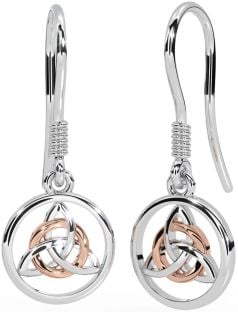 Rose Gold Silver Celtic Trinity Knot Dangle Earrings