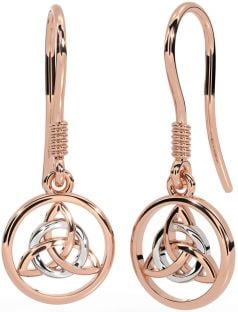 Rose Gold Silver Celtic Trinity Knot Dangle Earrings