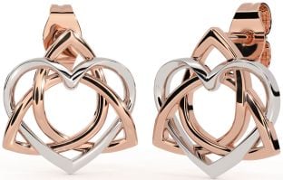 Rose Gold Silver Celtic Trinity Knot Heart Stud Earrings