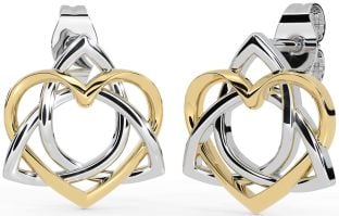 Aur Galben Alb Celtic Trinity Knot Heart Stud Cercei