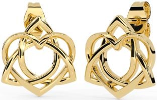 Gold Celtic Trinity Knot Heart Stud Earrings