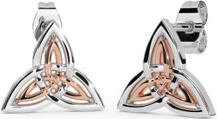 Rose Gold Silver Celtic Trinity Knot Stud Earrings