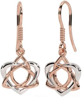 Rose Gold Silver Celtic Trinity Knot Heart Dangle Earrings