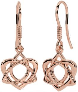 Rose Gold Silver Celtic Trinity Knot Heart Dangle Earrings