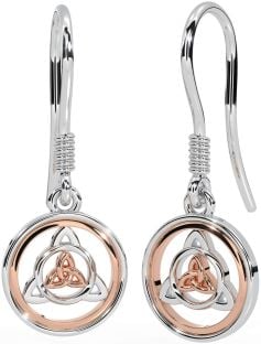 Rose Gold Silver Celtic Trinity Knot Dangle Earrings