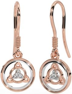 Rose Gold Silver Celtic Trinity Knot Dangle Earrings