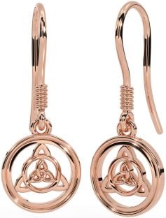 Rose Gold Silver Celtic Trinity Knot Dangle Earrings