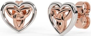 White Rose Gold Celtic Trinity Knot Heart Stud Earrings