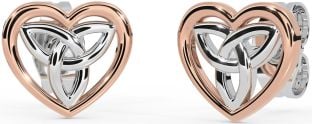Rose Gold Silver Celtic Trinity Knot Heart Stud Earrings