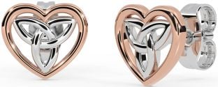 Rose Gold Silver Celtic Trinity Knot Heart Stud Earrings