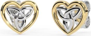 Gold Silver Celtic Trinity Knot Heart Stud Earrings
