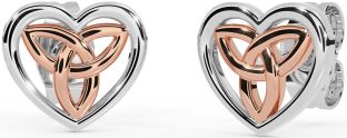 Rose Gold Silver Celtic Trinity Knot Heart Stud Earrings