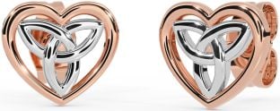 White Rose Gold Celtic Trinity Knot Heart Stud Earrings