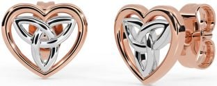 White Rose Gold Celtic Trinity Knot Heart Stud Earrings
