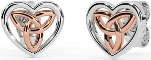 Rose Gold Silver Celtic Trinity Knot Heart Stud Earrings