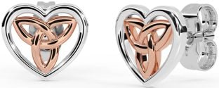 Rose Gold Silver Celtic Trinity Knot Heart Stud Earrings