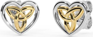 Gold Silver Celtic Trinity Knot Heart Stud Earrings