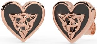 Rose Gold Silver Black Rhodium Celtic Trinity Knot Heart Stud Earrings