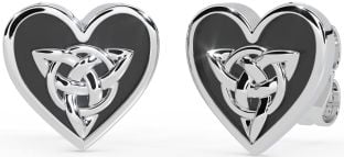 Silver Black Rhodium Celtic Trinity Knot Heart Stud Earrings