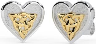 Gold Silver Celtic Trinity Knot Heart Stud Earrings