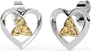 Gold Silver Celtic Trinity Knot Heart Stud Earrings