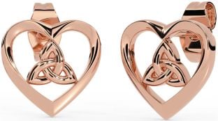 Rose Gold Silver Celtic Trinity Knot Heart Stud Earrings