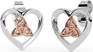 Aur roz Argint Celtic Trinity Knot Heart Stud Cercei