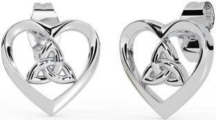 Silver Celtic Trinity Knot Heart Stud Earrings