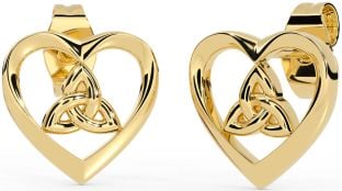 Gold Celtic Trinity Knot Heart Stud Earrings