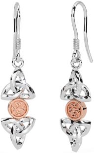 Rose Gold Silver Celtic Trinity Knot Dangle Earrings