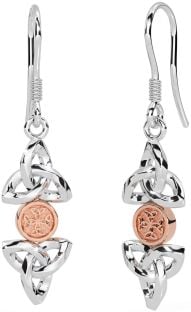 White Rose Gold Celtic Trinity Knot Dangle Earrings