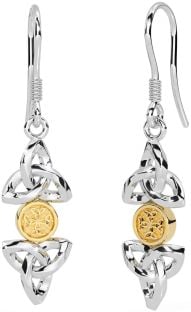 White Yellow Gold Celtic Trinity Knot Dangle Earrings