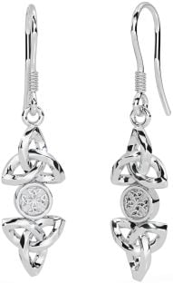 White Gold Celtic Trinity Knot Dangle Earrings