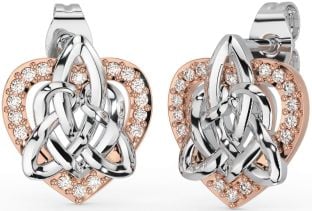 Diamond Rose Gold Inimă cu nod celtic de argint Trinity Cercei Stud