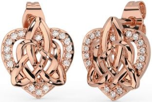 Diamond Rose Gold Inimă cu nod celtic de argint Trinity Cercei Stud