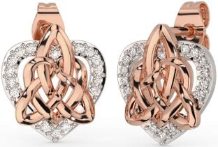 Diamond Rose Gold Inimă cu nod celtic de argint Trinity Cercei Stud