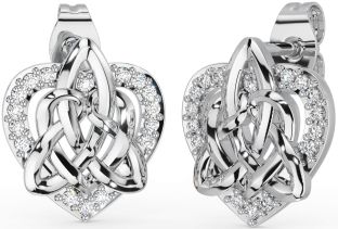 Diamond White Gold Celtic Trinity Knot Heart Stud Earrings