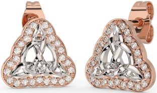 Diamond Rose Gold Silver Celtic Trinity Knot Stud Earrings