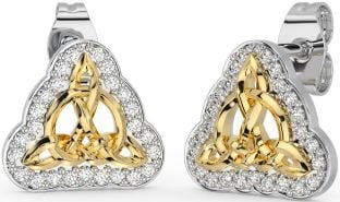 Diamant Blanc Jaune Or celtique Trinité Noeud Goujon Des boucles d'oreilles