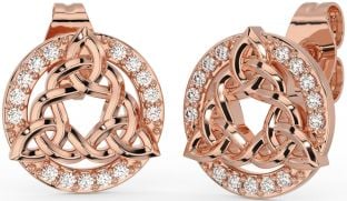 Diamond Rose Gold Silver Celtic Trinity Knot Stud Earrings