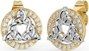 Diamond Gold Silver Celtic Trinity Knot Stud Earrings