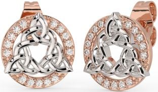 Diamond White Rose Gold Celtic Trinity Knot Stud Earrings