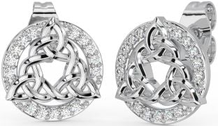 Diamond Silver Celtic Trinity Knot Stud Earrings