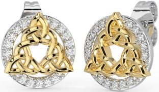 Diamant Blanc Jaune Or celtique Trinité Noeud Goujon Des boucles d'oreilles